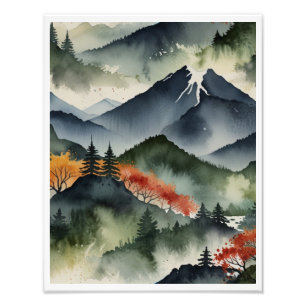 Vintage japanische Berglandschaft Fotodruck