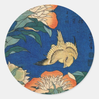 Vintage japanische Blume Bird Runder Aufkleber