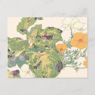 Vintage japanische Blumen schöne orangefarbene Blu Postkarte