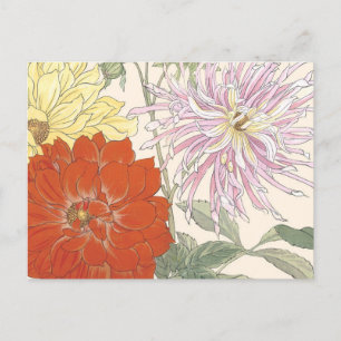 Vintage japanische Blumenkunst Helle Dahlienblumen Postkarte