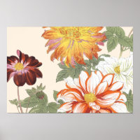 Vintage japanische Blumenkunst Orange Rote Blume