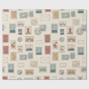 Vintage japanische Briefmarken-Wrap-Papier Geschenkpapier