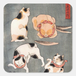 Vintage japanische Chat-Kunst Quadratischer Aufkleber