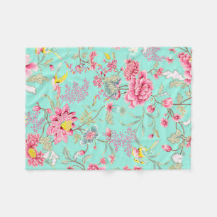 Vintage-japanische Chinoiserie-Blumenmuster in Min Fleecedecke