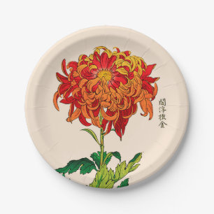 Vintage japanische Chrysantheme. Rost und Orange Pappteller