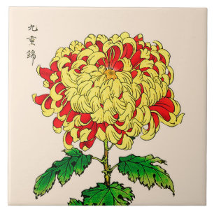 Vintage japanische Chrysantheme. Senf-Gelb Fliese