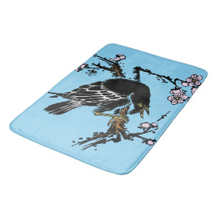 Vintage japanische Crow- und Kirschblüten Badematte