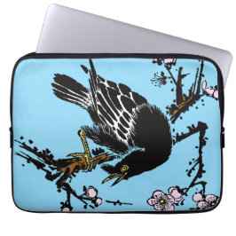 Vintage japanische Crow- und Kirschblüten Laptopschutzhülle