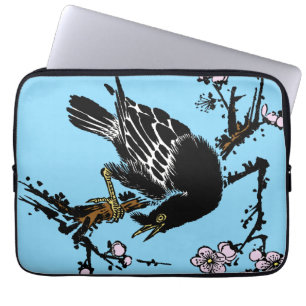 Vintage japanische Crow- und Kirschblüten Laptopschutzhülle