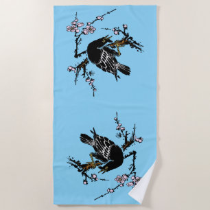 Vintage japanische Crow- und Kirschblüten Strandtuch