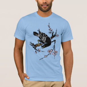 Vintage japanische Crow- und Kirschblüten T-Shirt