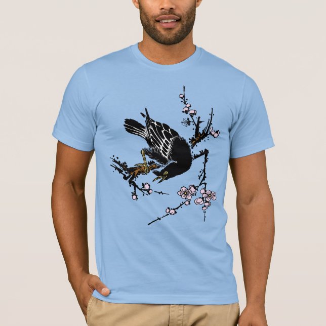 Vintage japanische Crow- und Kirschblüten T-Shirt (Vorderseite)