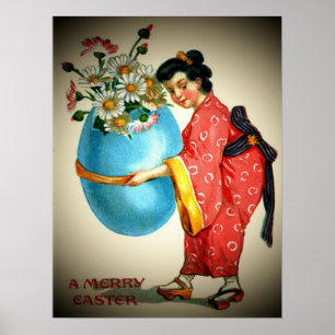 Vintage japanische Dame, Eiervase mit Blume, ZSSG Poster
