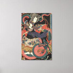 Vintage japanische Drache-Kunst Leinwanddruck