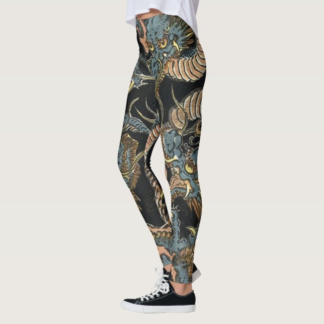 Vintage japanische Drachen von Keisai Eisen Leggings (Links)