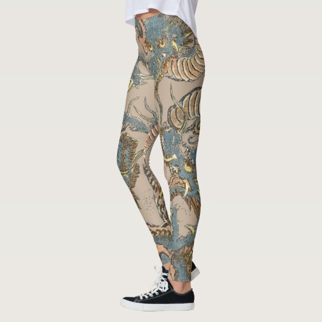 Vintage japanische Dragons Tattoo von Keisai Eisen Leggings (Links)