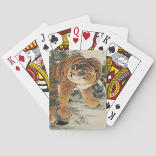Vintage japanische Edo-Tiger-in-Bambuswald-Kunst Spielkarten