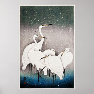Vintage japanische Egrets Illustration, Retro Poster