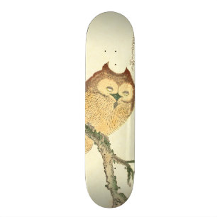 Vintage japanische Eule des feine Kunst-Druck-  Skateboard