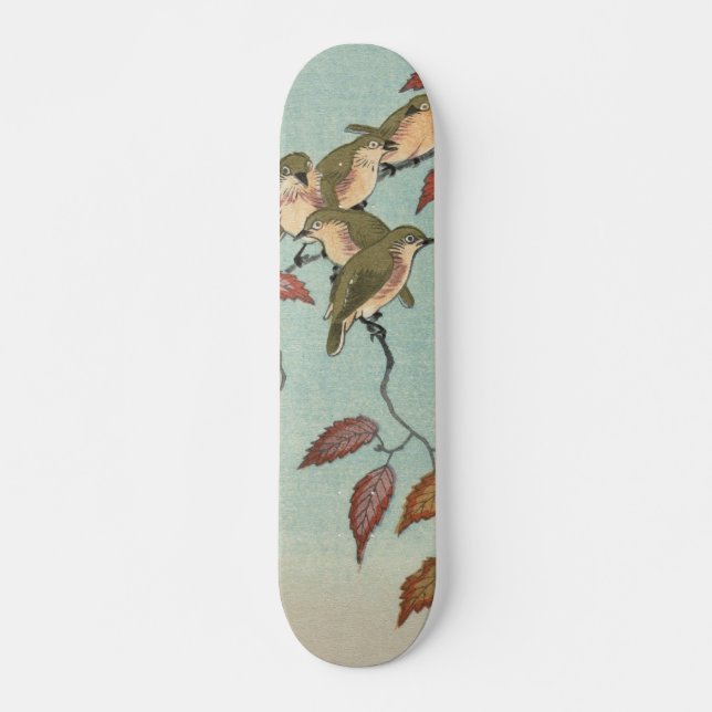 Vintage japanische feine Kunst-Grün-Vögel Skateboard (Vorne)