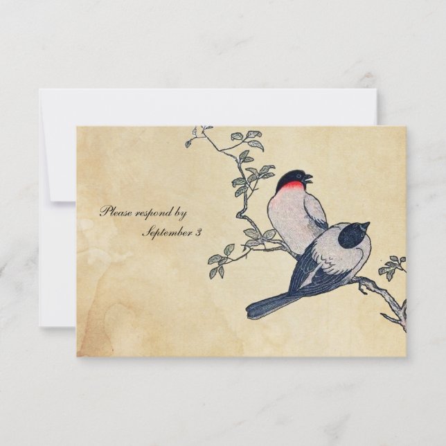 Vintage japanische Finches uAwg mit Umschlägen RSVP Karte (Vorderseite)