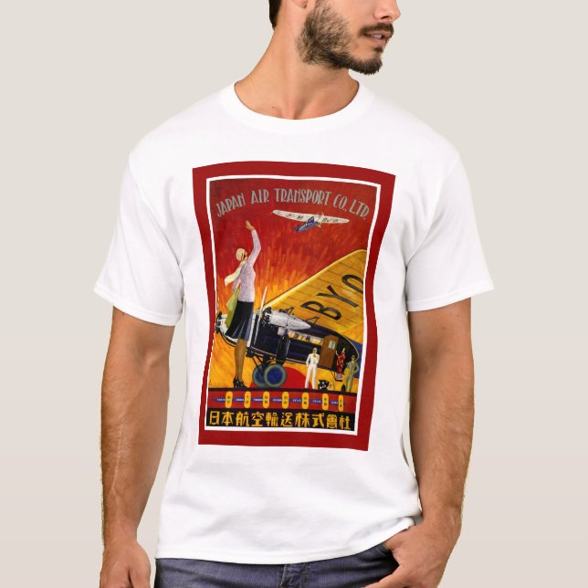 Vintage japanische Fluglinien-Anzeige T-Shirt (Vorderseite)