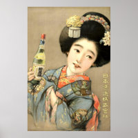 Vintage japanische Frau in Kimono mit Sake