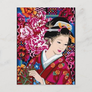 Vintage japanische Frau in Kimono Postkarte