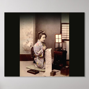 Vintage-Japanische Geisha - Briefeschreiberin Foliendrucke