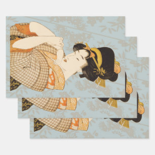 Vintage japanische Geisha-Darstellerin im Kimono Geschenkpapier Set