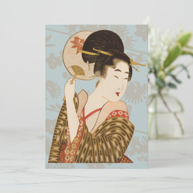 Vintage japanische Geisha Girl in Kimono mit Fan (Stehend Vorderseite)
