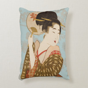 Vintage japanische Geisha Girl in Kimono mit Fan Dekokissen