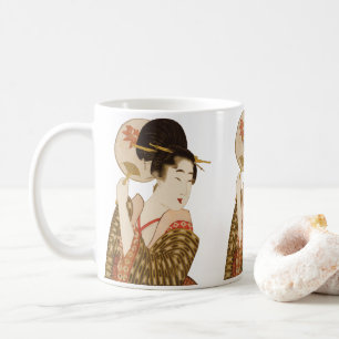 Vintage japanische Geisha Girl in Kimono mit Fan Kaffeetasse