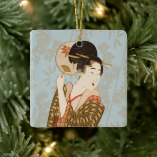 Vintage japanische Geisha Girl in Kimono mit Fan Keramikornament