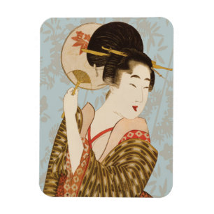 Vintage japanische Geisha Girl in Kimono mit Fan Magnet