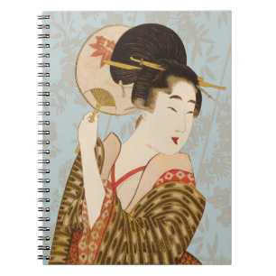 Vintage japanische Geisha Girl in Kimono mit Fan Notizblock