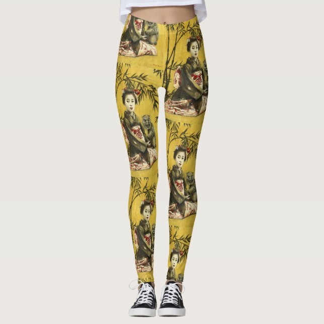 Vintage japanische Geisha-und Dämon-Leggings Leggings (Vorderseite)