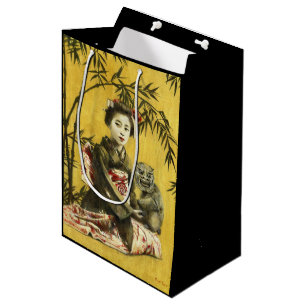 Vintage japanische Geisha und Demon-Geschenktasche Mittlere Geschenktüte
