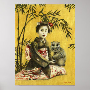 Vintage japanische Geisha und Demon Print Poster