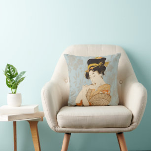 Vintage Japanische Geisha-Unterhalterin im Kimono Kissen