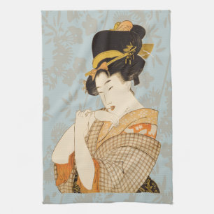 Vintage japanische Geisha-Unterhalterin in Kimono Geschirrtuch