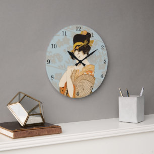 Vintage japanische Geisha-Unterhalterin in Kimono Große Wanduhr