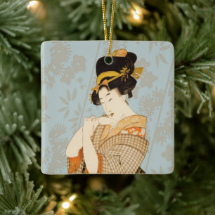 Vintage japanische Geisha-Unterhalterin in Kimono Keramikornament