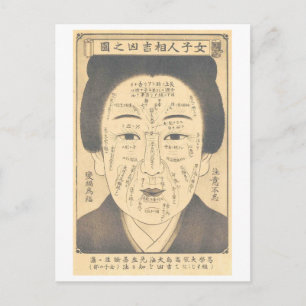 Vintage japanische Gesichtslese-Tabelle--Frau Postkarte