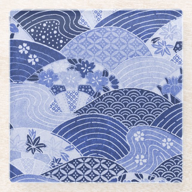 Vintage japanische Hügel und Flüsse Glasuntersetzer (Vorderseite)