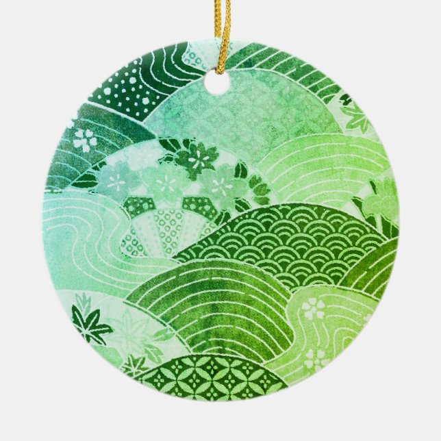 Vintage japanische Hügel und Flüsse Keramik Ornament (Vorne)