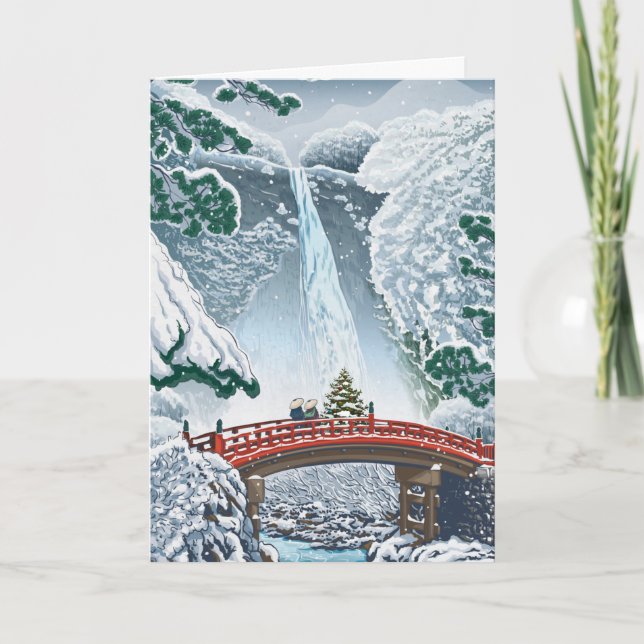 Vintage japanische Illustrierte Weihnachtskarte Karte (Vorderseite)