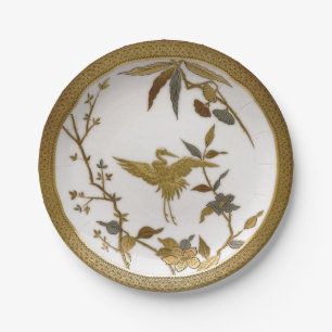 Vintage japanische Imitate Goldporzellankran Japan Pappteller