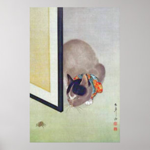 Vintage japanische Katze mit Spinnen-Plakat-Druck Poster