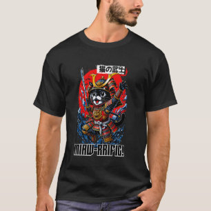 Vintage Japanische Katze Samurai Schwert Streetwea T-Shirt